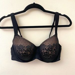 Soma black lace covered balconette bra size 34D